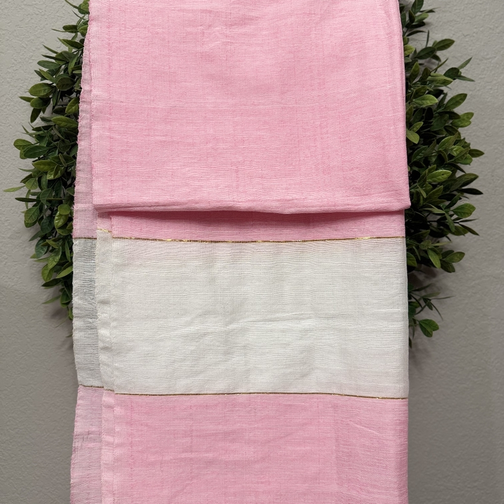 Handcrafted Ethiopian Pink & White Striped Cotton Scarf Approximately 80"x28"